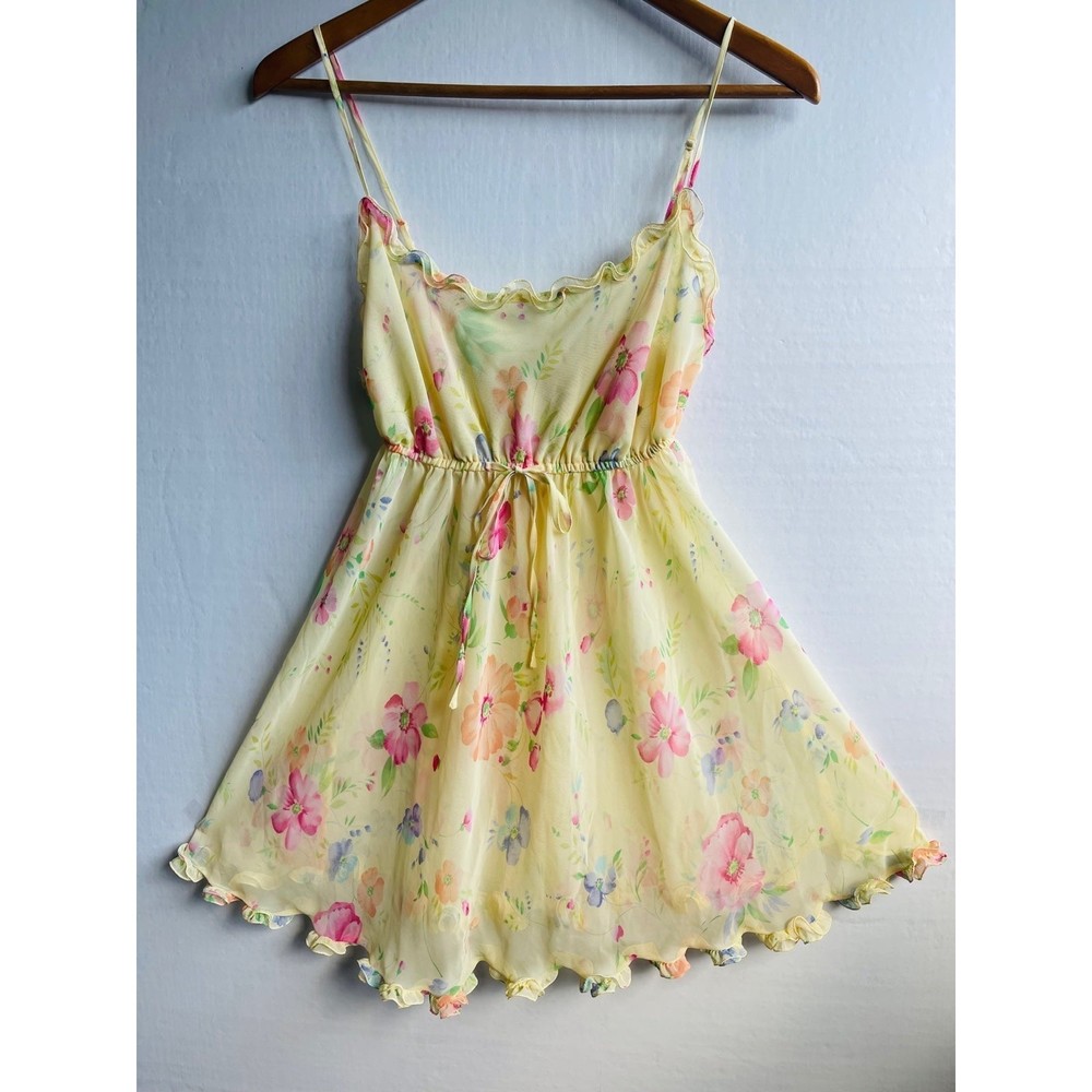 VICTORIA'S SECRET Vintage 90's Yellow Floral Lingerie Baby Doll Size M